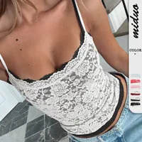 Spring And Summer New Lace Double-Layer Transparent Pure Want Sleeveless Waist Slimming And Short Spaghetti-Strap Camisole Top Women main image 1