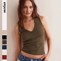 Foreign Trade  New  Fashion V-neck Solid Color Sleeveless Rib All-match High-end Vest Top For Women main image 1