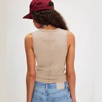 Foreign Trade  New  Fashion V-neck Solid Color Sleeveless Rib All-match High-end Vest Top For Women main image 2