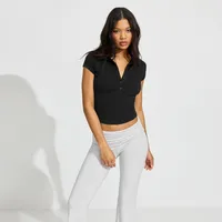 Fashion Women's  Spring And Summer New Polo Collar Button Tight-fit Sports Slimming Short-sleeved Top main image 4