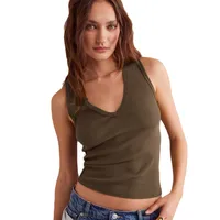 Foreign Trade  New  Fashion V-neck Solid Color Sleeveless Rib All-match High-end Vest Top For Women main image 5