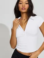 Fashion Women's  Spring And Summer New Polo Collar Button Tight-fit Sports Slimming Short-sleeved Top sku image 4