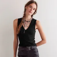 Foreign Trade  New  Fashion V-neck Solid Color Sleeveless Rib All-match High-end Vest Top For Women sku image 14