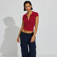 Fashion Women's  Spring And Summer New Polo Collar Button Tight-fit Sports Slimming Short-sleeved Top main image 2