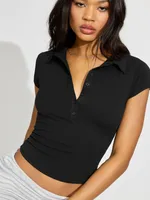 Fashion Women's  Spring And Summer New Polo Collar Button Tight-fit Sports Slimming Short-sleeved Top sku image 15