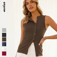 Women's Clothing  New Solid Color Sexy Sleeveless Button High-end Exquisite Commuter Top Vest For Women main image 1