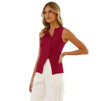 Women's Clothing  New Solid Color Sexy Sleeveless Button High-end Exquisite Commuter Top Vest For Women main image 5