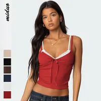 Sweet And Spicy Girl Lace Stitching Low-cut Contrast Color Double Shoulder Strap Fake Two-piece Bow Decorative Spice Sling main image 1
