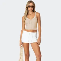 Sweet And Spicy Girl Lace Stitching Low-cut Contrast Color Double Shoulder Strap Fake Two-piece Bow Decorative Spice Sling main image 2