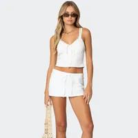 Sweet And Spicy Girl Lace Stitching Low-cut Contrast Color Double Shoulder Strap Fake Two-piece Bow Decorative Spice Sling sku image 6
