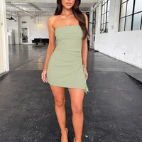 Designed Foreign Trade  Spring And Summer New Hot Selling Pleated Drawstring Split Irregular Hem Strapless Dress sku image 11