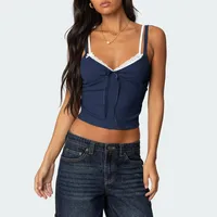 Sweet And Spicy Girl Lace Stitching Low-cut Contrast Color Double Shoulder Strap Fake Two-piece Bow Decorative Spice Sling sku image 12
