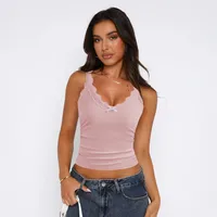 Fashion New Sexy Lace Stitching V-neck Strap Solid Color All-match Vest Spring And Summer main image 4