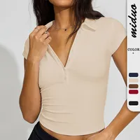 Fashion Women's  Spring And Summer New Polo Collar Button Tight-fit Sports Slimming Short-sleeved Top main image 1