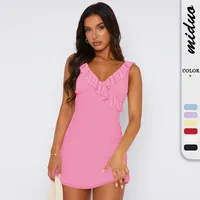 Hot Selling Spring And Summer  Sleeveless Ruffled Shoulder Strap Modified Tight Waist Slimming Dress For Women main image 1