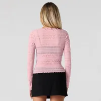 Style   Spring And Summer New Hot Sale Half High Collar Lace Hem Lace Half Perspective Long Sleeve Top main image 2
