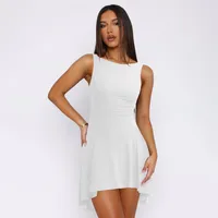 Foreign Trade  Summer Best Selling All-match Comfortable Solid Color Elegant Celebrity Style One-character Collar Ruffled Dress sku image 1