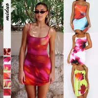 Spring And Summer New Fashion Sexy Low Neck Tight Figure Print Contrast Color Design Sling Dress Women main image 1
