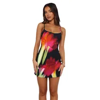 Spring And Summer New Fashion Sexy Low Neck Tight Figure Print Contrast Color Design Sling Dress Women main image 5