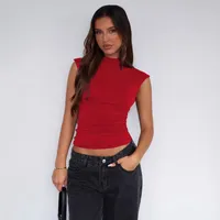 Fashion  Sexy Women's Half-turtleneck Sleeveless Elegant Small Vest Pleated All-match Base Short Top main image 4