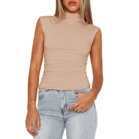 Fashion  Sexy Women's Half-turtleneck Sleeveless Elegant Small Vest Pleated All-match Base Short Top main image 5