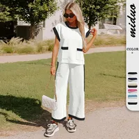 Hot Selling  Spring And Summer New Simple Stitching Color Contrast High-grade Elegant Commuter Crewneck Two-piece Suit Set main image 1