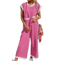 Hot Selling  Spring And Summer New Simple Stitching Color Contrast High-grade Elegant Commuter Crewneck Two-piece Suit Set main image 5