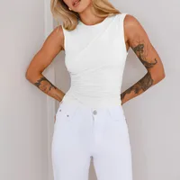 New  Sleeveless Women's Sexy Solid Color Round Neck Spice Girl Fashionable Slim-fit Vest Top main image 4