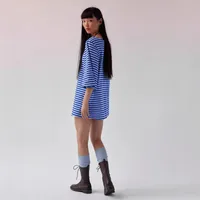 Color Stripe Half Sleeve Round Neck Pullover All-match Comfortable Casual Loose Long T Dress main image 2