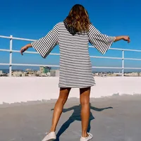 Color Stripe Half Sleeve Round Neck Pullover All-match Comfortable Casual Loose Long T Dress main image 4