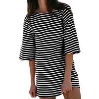 Color Stripe Half Sleeve Round Neck Pullover All-match Comfortable Casual Loose Long T Dress main image 5