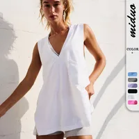 Women's  New Long Sleeveless Vest Comfortable Casual Sports V-neck Loose T-shirt Women main image 1