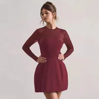 Fashion Hot Designed  Socialite Style Women's Tube Top Mesh Stitching Long Sleeve Waist Zipper Hollow Dress main image 4