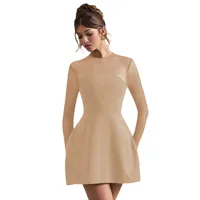 Autumn And Winter Foreign Trade New Women's Fashion Mesh Stitching Waist Zipper Hollow Solid Color Dress Evening Dress main image 5