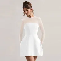 Autumn And Winter Foreign Trade New Women's Fashion Mesh Stitching Waist Zipper Hollow Solid Color Dress Evening Dress sku image 10