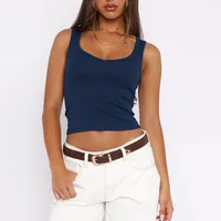 Sexy Sleeveless Navel Y2K Short  Women's Slim-fit Solid Color Hot Girl Summer Vest Threaded Top sku image 15
