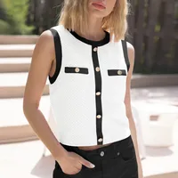 New  Spring And Summer  Style Sleeveless Vest Top Foreign Trade All-match Contrast Color Button Round Neck Elegant Women's Clothing main image 2