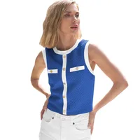 New  Spring And Summer  Style Sleeveless Vest Top Foreign Trade All-match Contrast Color Button Round Neck Elegant Women's Clothing main image 5