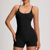 Sport Style Solid Color Nylon Spandex Strap Tracksuit Bodysuits Yoga Bodysuit sku image 5