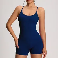 Sport Style Solid Color Nylon Spandex Strap Tracksuit Bodysuits Yoga Bodysuit sku image 11