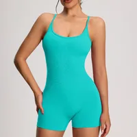 Sport Style Solid Color Nylon Spandex Strap Tracksuit Bodysuits Yoga Bodysuit sku image 15