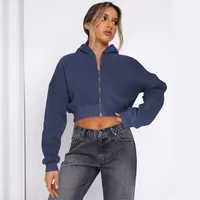 Foreign Trade  Fashion Short Fashion Women's Long Sleeve Solid Color Zipper Hooded Loose Sweatshirt Round Neck All-match Jacket main image 3