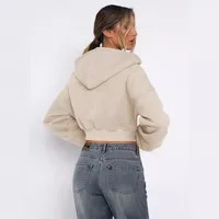 Foreign Trade  Fashion Short Fashion Women's Long Sleeve Solid Color Zipper Hooded Loose Sweatshirt Round Neck All-match Jacket main image 4