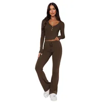 Autumn And Winter Hot Sale Foreign Trade Women's Slim-fit Sexy Button Long Sleeve Top Lace-up Trousers Fashion Two-piece Set main image 5