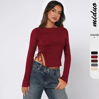 Designed  Sexy Spice Girls Y2K Fashion Women's Clothes Collar Side Drawstring Strap Top T-shirt Autumn And Winter Interior main image 1