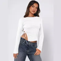 Designed  Sexy Spice Girls Y2K Fashion Women's Clothes Collar Side Drawstring Strap Top T-shirt Autumn And Winter Interior main image 2