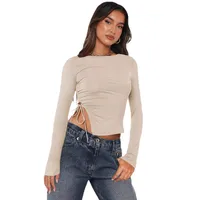 Designed  Sexy Spice Girls Y2K Fashion Women's Clothes Collar Side Drawstring Strap Top T-shirt Autumn And Winter Interior main image 5