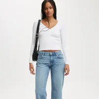 Fashion  Knitted Navel Short Long Sleeve Slim Slim Top Button V-Neck Autumn And Winter Base Shirt main image 2