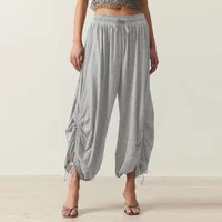 Foreign Trade Fashion  Fashion Solid Color Drawstring Lace-up Design Sense Lantern Casual Comfortable Autumn Cropped Pants sku image 1