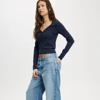Fashion  Knitted Navel Short Long Sleeve Slim Slim Top Button V-Neck Autumn And Winter Base Shirt sku image 12